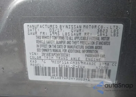 2017 Nissan Sentra Sv z USA, uszkodzony, nr VIN 3N1AB7AP2HY300341